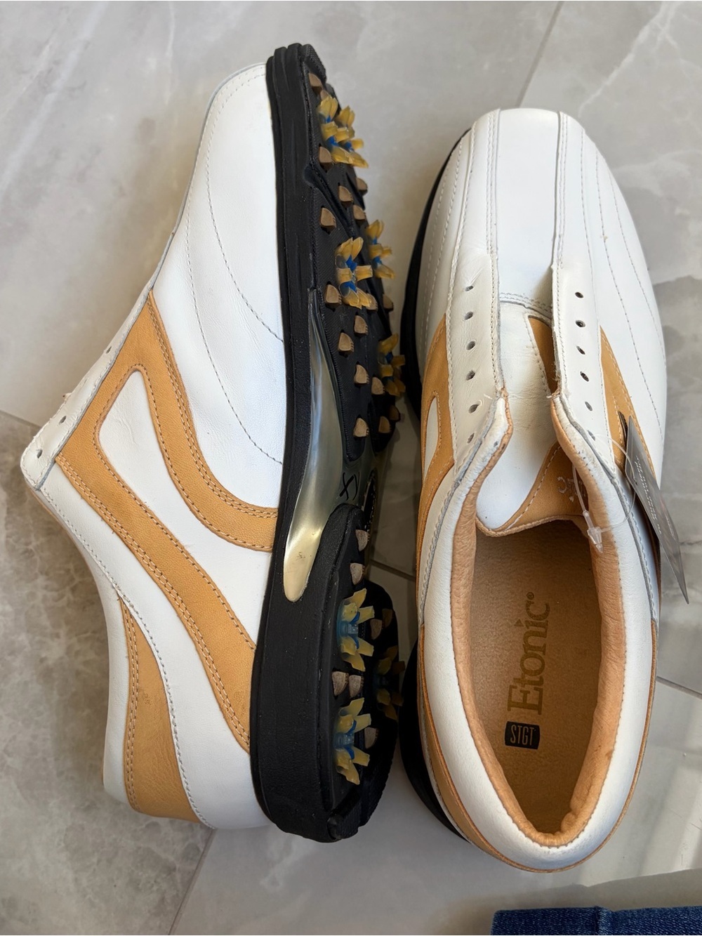Etonic STGT Gore-Tex White Tan Soft Cleats Athletic Golf Shoes Womens Size 10 - Picture 6 of 8